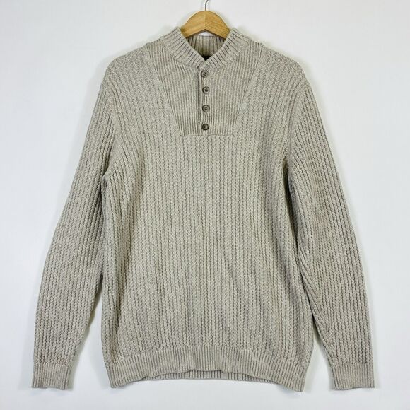 Eddie Bauer Other - Eddie Bauer Beige Cotton Knit Henley Collar Knit Sweater Men's Large Tall